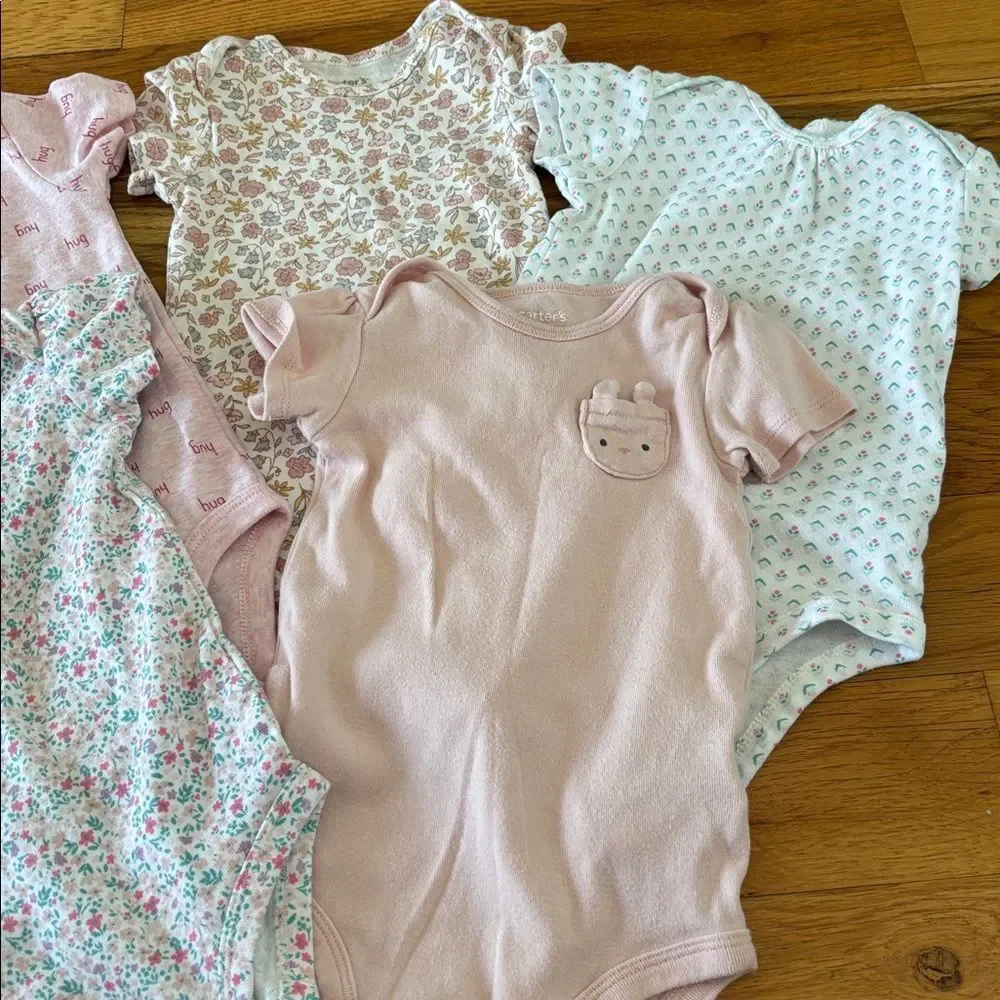 Carter's Pastel and Floral Bodysuit bundle of 5 size 12 months